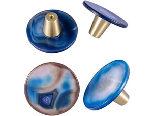 Lot de 4 boutons en disque d'agate bleue avec vis, poignées décoratives en laiton pour placards et tiroirs