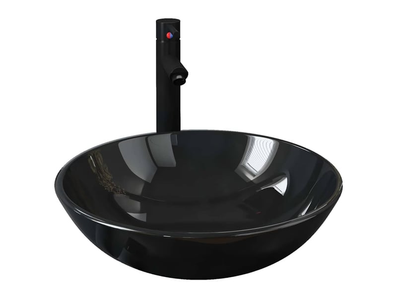  Lavabo de bain, vasque à poser avec robinet et drain à poussoir verre trempé cf65650  - Conforama A