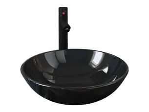 Lavabo de bain, vasque à poser avec robinet et drain à poussoir verre trempé cf65650