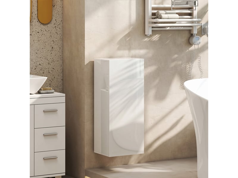 Meuble mural de salle de bain, étagère réglable en verre trempé, porte sans poignée, moderne, 30x23,4x71,2cm, blanc - Conforama B