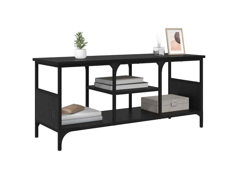  Meuble tv - banc tv - meuble de rangement chêne noir 100 x 35 x 45 cm bois d'ingénierie et fer  - Conforama C