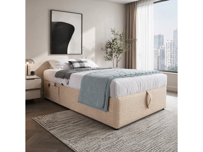  Modenvie lit coffre 90x200 cm - avec rangement hydraulique, ports usb-c, sans matelas - beige  - Conforama B