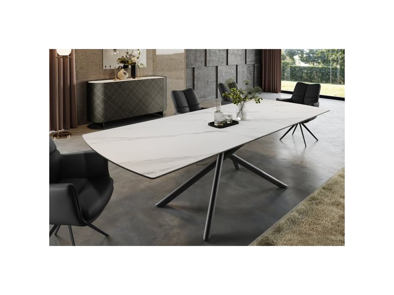  Table de salle à manger ophira – extensible 180 à 230 cm – effet marbre blanc – pieds métal – style contemporain  - Conforama B