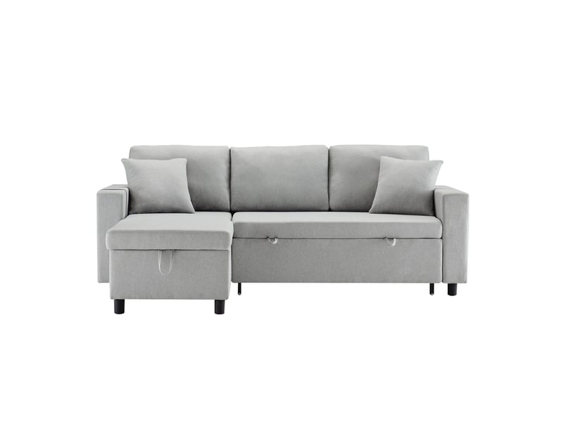  Canapé d'angle convertible réversible 219x142x83 cm - fonction lit rangement porte-gobelets - gris BUYDEEMEUS - Conforama A