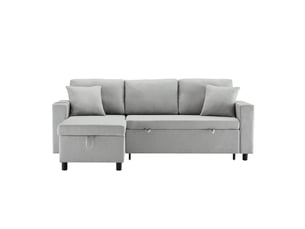 Canapé d'angle droit fixe Qualité haut de gamme 2 places Tissu gris avec coffre de rangement