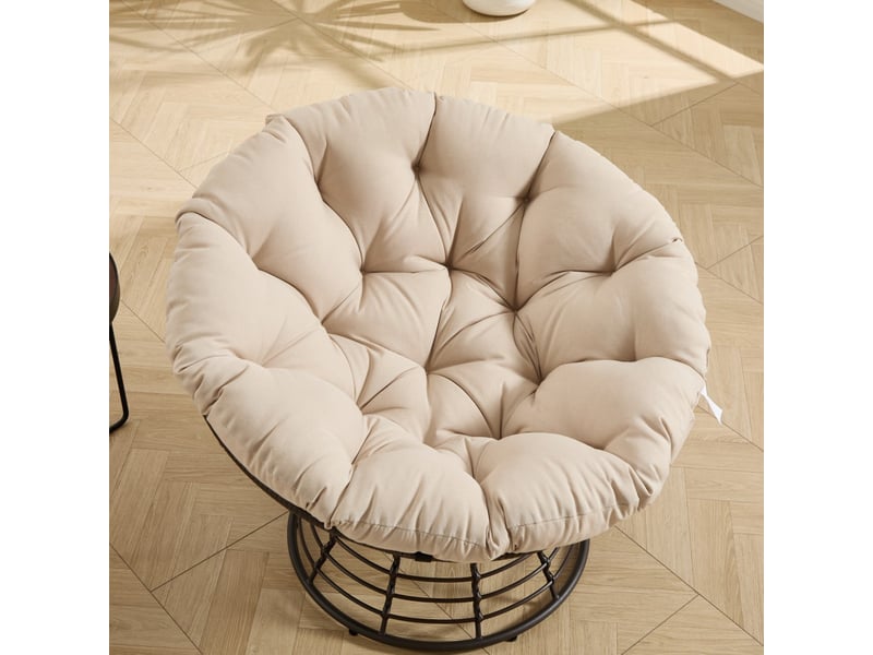  Fauteuil papasan pivotant à 360° en résine tressée - diamètre 92cm - chaise ergonomique avec coussin épais - marron et beige  - Conforama D