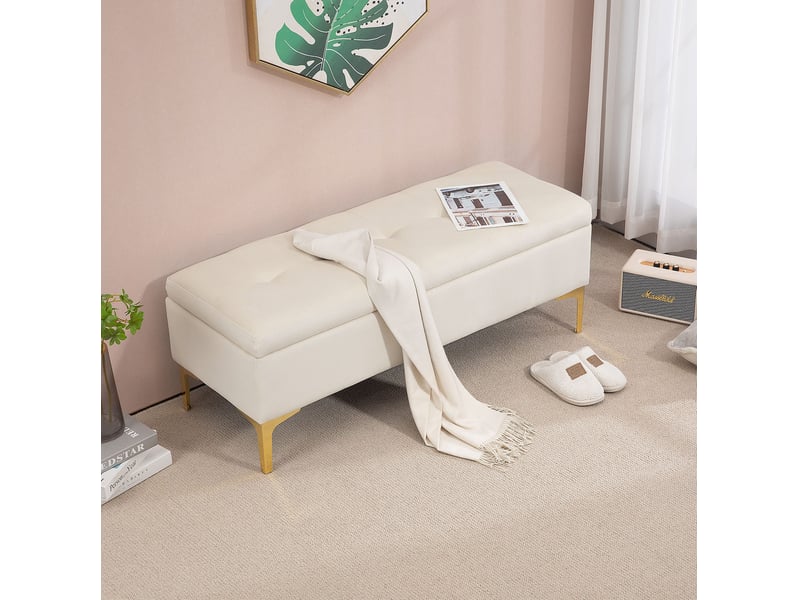  Banc de rangement tcqpz 120 x 44 x 44,5 cm capitonné avec rangement beige  - Conforama E