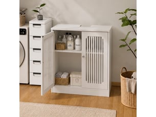Meuble sous lavabo sans lavabo sur pied 2 portes à lamelles 60 x 30 x 60 cm blanc
