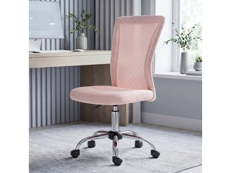  Chaise de bureau pivotante ergonomique sans accoudoirs, tissu en maille respirante, hauteur réglable, rose  - Conforama C