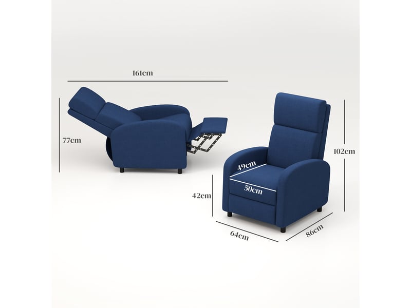 Fauteuil de relaxation inclinable réglable repose-pied tissu bleu - Conforama C