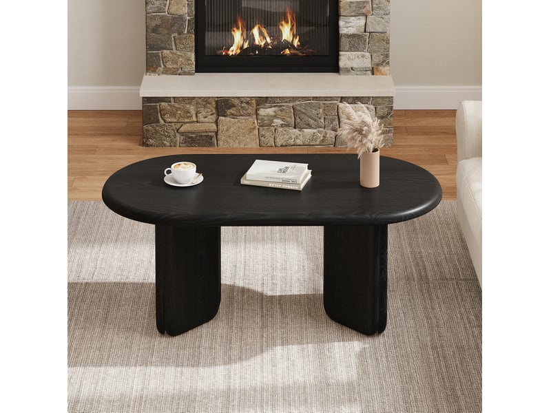Table basse ovale fixe avec plateau spacieux et pieds arrondis, style moderne, en mdf noir, pour salon, 99 × 50 × 40 cm - Conforama D