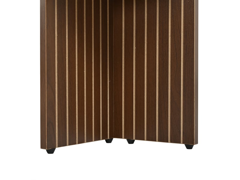  Table basse ovale avec étagère inférieure, design rainuré, en mdf noyer pour salon, 100 × 40 × 35 cm  - Conforama E