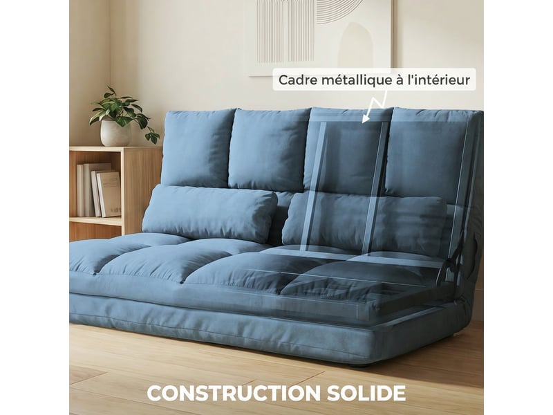 Chauffeuse matelas d'appoint pliant convertible - 2 coussins inclus, bleu - inclinaison dossier réglable 14 positions - Conforama W