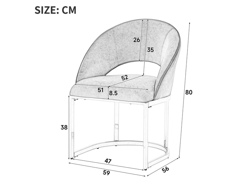  Lot de 4 chaises de salle à manger avec dossier arrondi et pieds métalliques en velours gris et argenté  - Conforama C