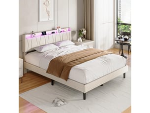Lit avec rangement 140x200 cm <strong></strong> <strong></strong> coloris beige