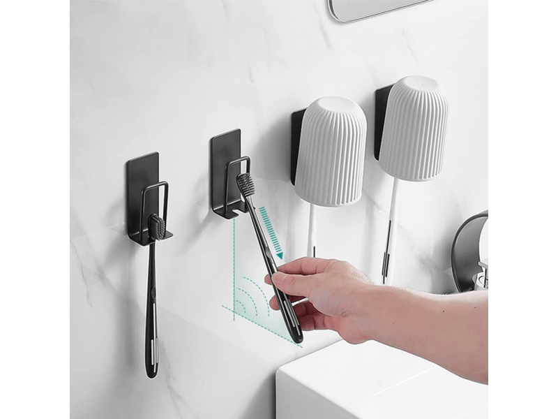  Crochets muraux porte-brosse à dents mural en acier inoxydable, deux pièces, idéal pour gagner de la place dans la salle de bain (noir  - Conforama C