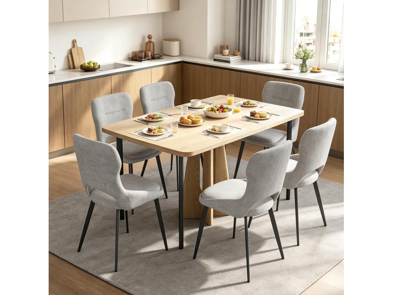  Chaise de salle à manger 43x40x86 cm dossier ajouré tissu métal gris lot de 6  - Conforama E