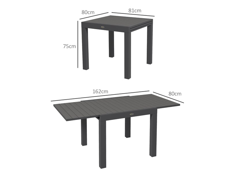 Table de jardin extensible pour 6 personnes, terrasse extensible jusqu'à 162 cm aluminium gris 81162 x 80 x 75 cm pour balcon & jardin - Conforama C