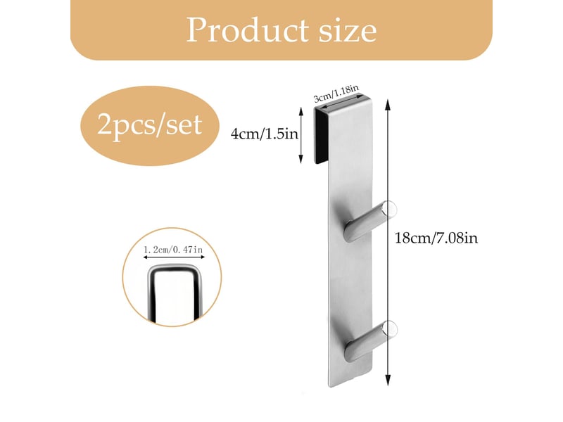  Crochet salle de bain 2 pièces crochets double porte servette paroi de douche verre argent serpette de adapté aux serviettes, gris  - Conforama B