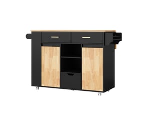 Îlot de cuisine mobile avec plan rabattable 3 tiroirs mdf noir et naturel 120x71x90 cm