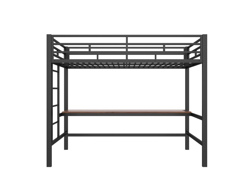 Lit mezzanine avec bureau, led, usb et prise, métal noir, 90x200 cm, sans matelas - Conforama A
