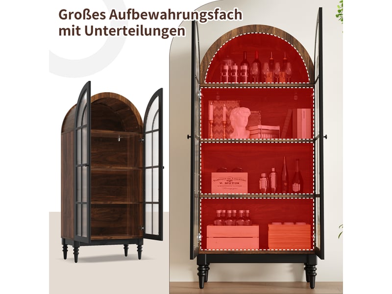  Lot de 2 vitrines hautes portes vitrées en arche mdf et verre noir  - Conforama E
