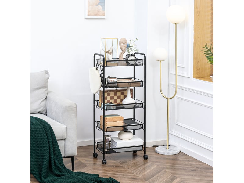 Chariot de rangement à roulettes avec 5 paniers amovibles en acier, dimensions 45 x 26,5 x 106 cm (l x l x h) - Conforama D