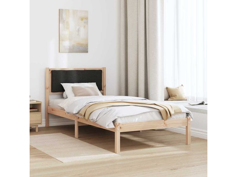  Lit simple- lit adulte -  cadre de lit avec tête de lit noir 90 x 200 cm pin massif  - Conforama C