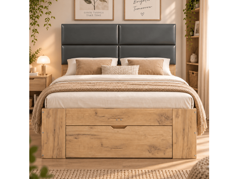  Lit double avec rangements 140x200, éclairage et ports usb homvra  - Conforama D