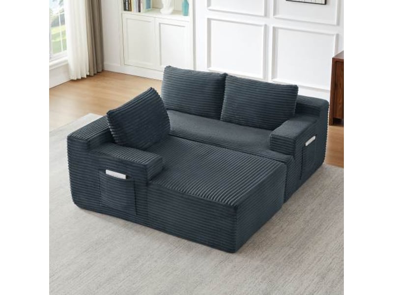 Canapé d’angle l (à gauche) modulable 4 places 238 x 152 x 66 cm, assise profonde, convertible et sans montage, velours côtelé, gris foncé OMNIGLINT TRADING LTD - Conforama E