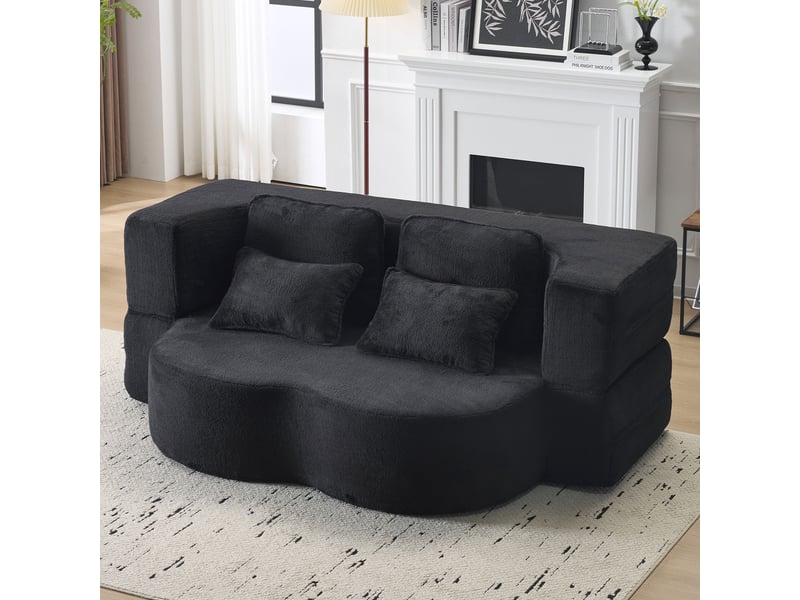  Canapé droit convertible lit noir, revêtement en velours haute densité, design moderne et confortable pour salon ou chambre d'amis, prêt à l'emploi  - Conforama B