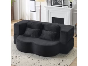 Canapé droit convertible lit noir, revêtement en velours haute densité, design moderne et confortable pour salon ou chambre d'amis, prêt à l'emploi