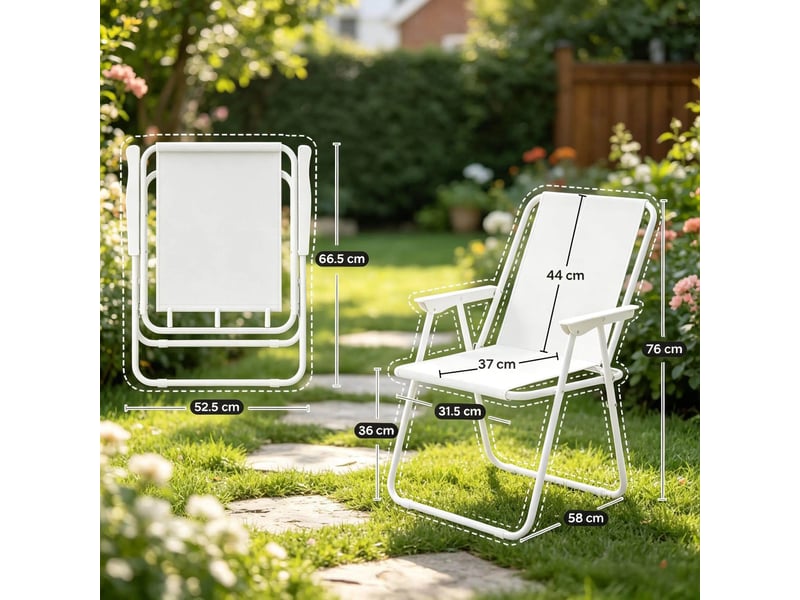  Chaise de camping pliante noire en tissu oxford avec accoudoirs, légère, pour activités de plein air.  - Conforama C