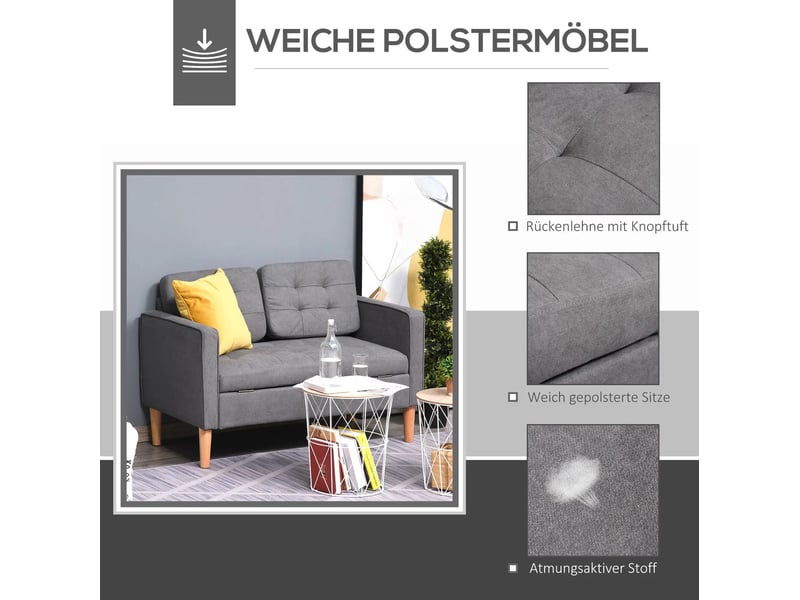  Canapé 2 places 117x62x78 cm avec rangement, coussins amovibles, en tissu gris  - Conforama C