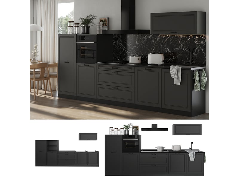  Vicco cuisine, anthracite campagneanthracite, 340cm plan de travail marbre  - Conforama D