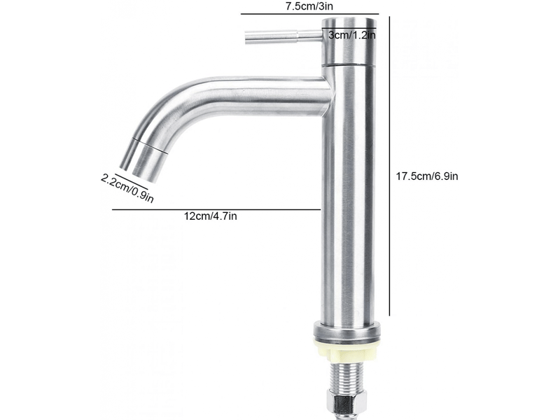  Robinet de salle de bain en acier inoxydable à poignée unique pour eau froide (couleur galvanisée) avec tuyau de 60 cm  - Conforama D