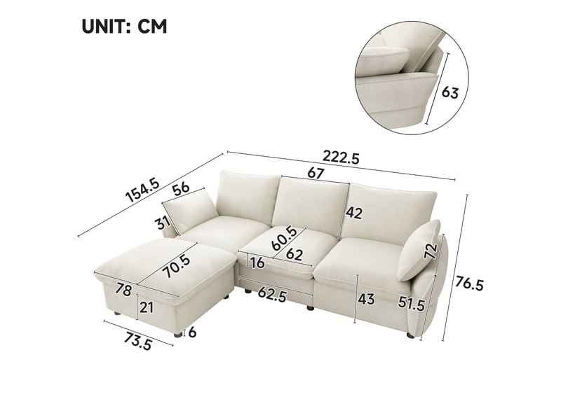  Canapé d'angle réversible fixe 3 places tissu beige  - Conforama C