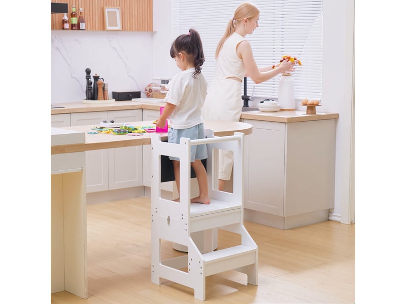  3 en 1 tour d'observation enfant, hauts rebords de sécurité et tableau noir, tour d'apprentissage avec barreau  - Conforama D