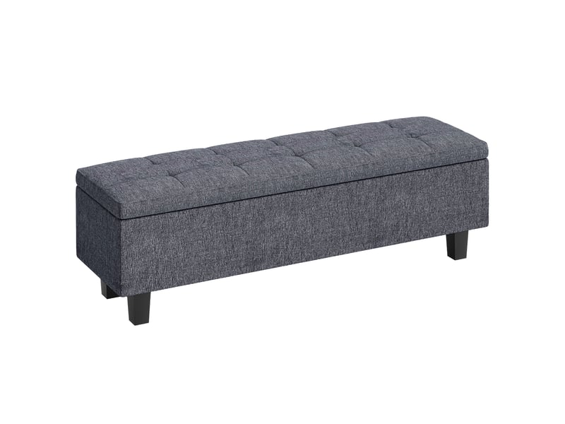  Banc de rangement aspect lin, pieds en hévéa, pour salon, chambre, entrée, gris foncé  - Conforama A