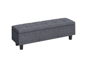 Banc de rangement aspect lin, pieds en hévéa, pour salon, chambre, entrée, gris foncé