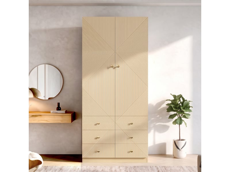  Armoire penderie 90 x 50 x 200 cm - 2 portes - 1 barre de penderie - 6 tiroirs - mdf - meuble de chambre moderne - effet chêne  - Conforama B