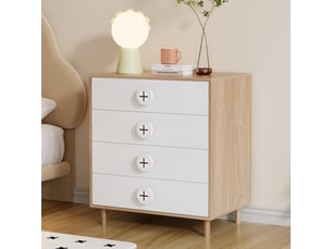 Table de chevet  80 x 54 x 90 cm - avec 4 tiroirs -poign&eacute;es design et pieds en bois &ndash - blanc