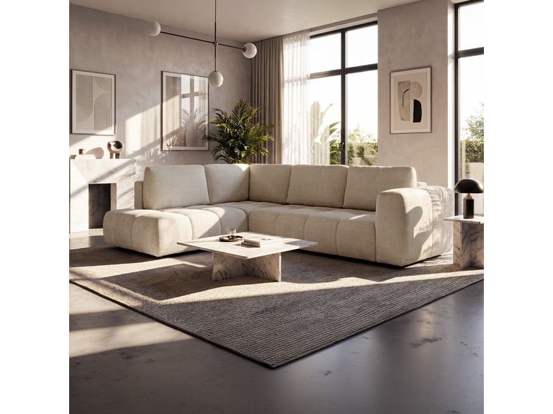  Canapé d'angle convertible en tissu beige - angle gauche  - Conforama B
