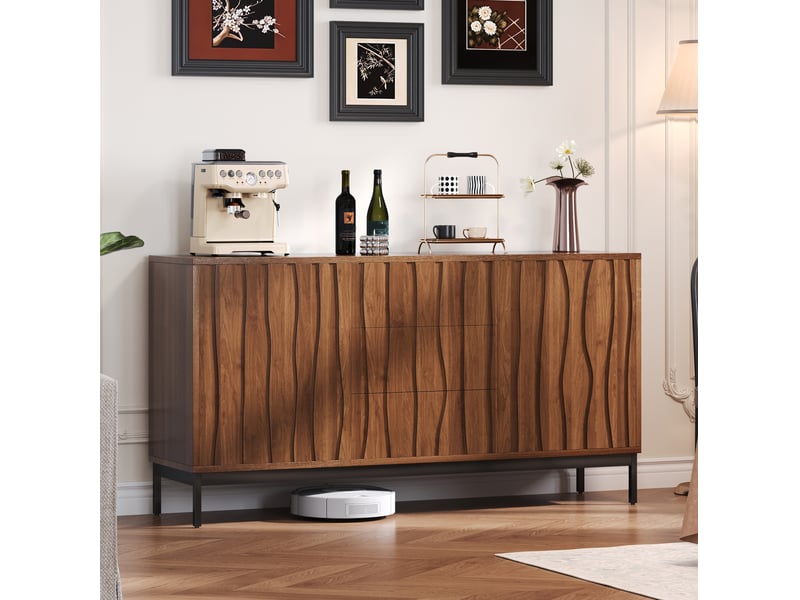 Buffet 150 cm marron foncé effet chêne, 3 tiroirs, 2 portes et 2 étagères réglables - Conforama B