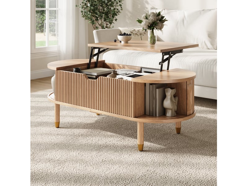  Table basse tcqpz ovale relevable 110 x 48 x 57 cm rangement mdf naturel  - Conforama B