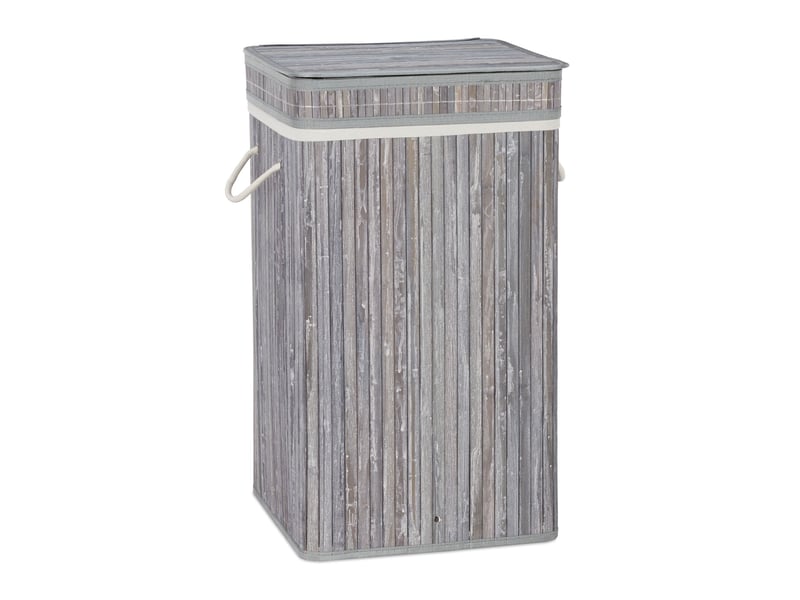  Corbeille à linge pliable design naturel salle de bain 70 litres avec couvercle en bambou gris 13_0006486  - Conforama A