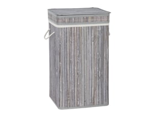 Corbeille à linge pliable design naturel salle de bain 70 litres avec couvercle en bambou gris 13_0006486