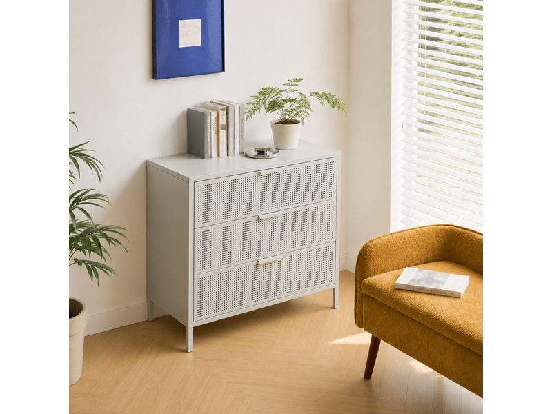  Nordlys - commode chambre scandinave metal 3 tiroirs rangement metal beige  - Conforama C