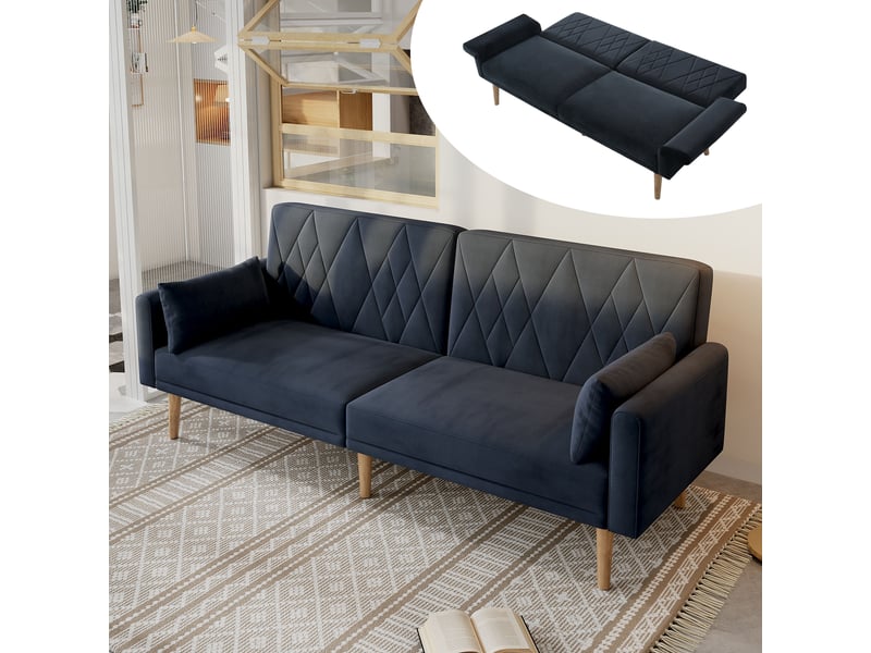  Canapé convertible 2 places noir en velours, design moderne avec dossier inclinable et accoudoirs réglables pour salon  - Conforama B