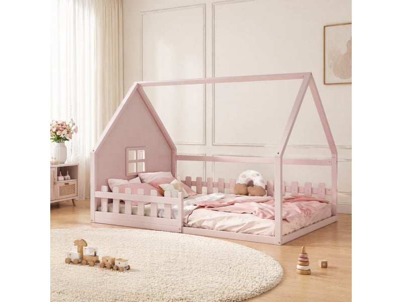  Lit cabane enfant tcqpz 140 x 200 cm bois de pin et mdf rose  - Conforama B
